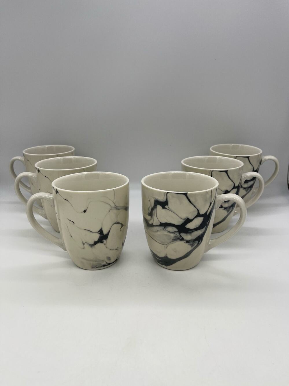 Set of 6 American Atelier Porcelain Coffee Mugs Marble Design